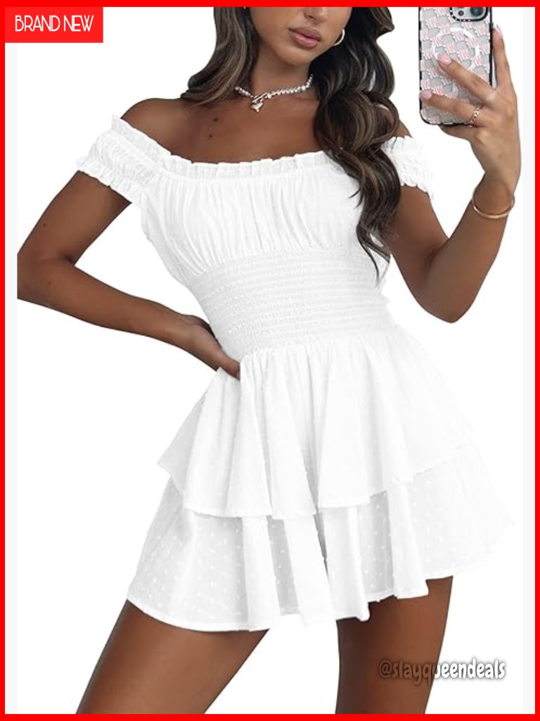 Off Shoulder Chiffon Mini Dress Ruched Waist Frill Slim Fit Party
